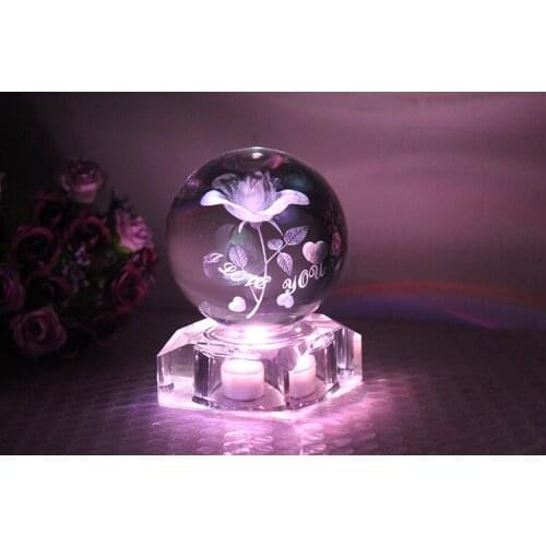 8CM - 2020 Valentines Day Lover sweethearts Rose Figurine romantic 3D Crystal ball statue-- best Birthday festival gift