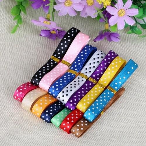 12yard Single White Dot Printed Satin Ribbon Ramdon Mixed Color For Party Wedding DIY Decor Bow Garments