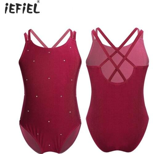 Kids Girls Spaghetti Shoulder Straps Ballet Dance Costume Gymnastics Leotard Jumpsuit Performance Dress Roller Skating Bodysuit