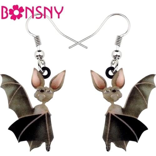Bonsny Acrylic Anime Halloween Cute Bat Earrings Drop Dangle Big Long Fashionable Animal Jewelry For Women Girls Teens Wholesale
