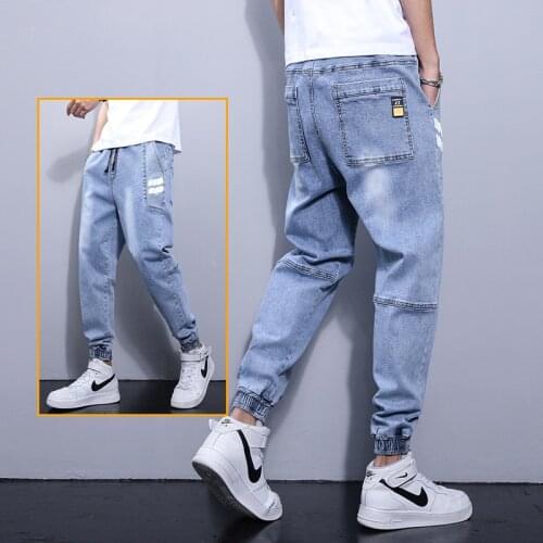 2021 Summer Jeans Men Popular Loose Harem Pants Thin Casual Long Pants Puls Size Bound Up Hem Trendy Jeans Ankle Banded Jeans