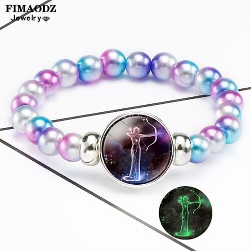 FIMAODZ 12 Constellations Bracelet Zodiac Sign Sagittarius Leo Virgo Libra Twelve Beaded Bracelets for Women Men Birthday Gift