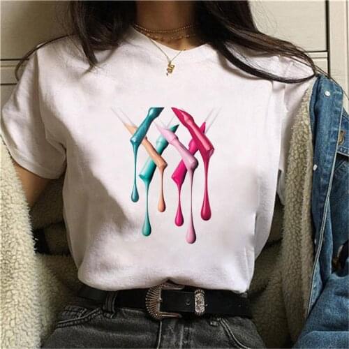 Graphic tees tops colorful nail polish tshirts women funny t shirt white Tops casual short Camisetas Mujer_T-Shirt