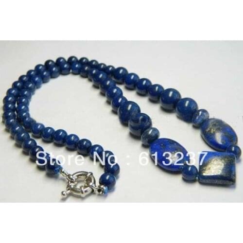 Hot free Shipping new 2014 Fashion Style diy Real Natural Egyptian Lapis Lazuli Beads Necklace 18" MY5252