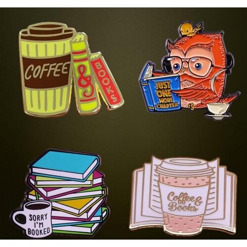 Coffee and Reading Time Brooch Enamel Pin Coffee& Tea Book Pins collection Bookworm Gift Literary Lovers Flair Addition