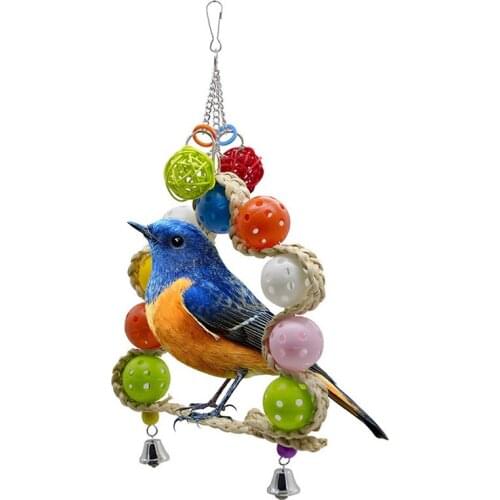 Creative Parrot Bird Hanging Toy Colorful Hollow Balls Bells Parrot Swing Toy Bird Cage Toy Natural Wooden Parrots Swing Toys