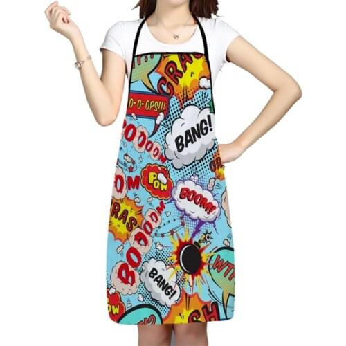 Kitchen Apron Comic Pop Art Printed Sleeveless Oxford Fabric Aprons for Men Women Home Cleaning Tools Creative Gifts