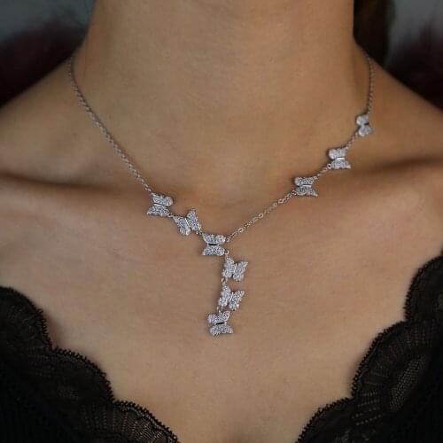 Cute lovely charms micro pave cz multi piece butterfly pendants gold color cz fashion women girl gorgeous sweet jewelry necklace