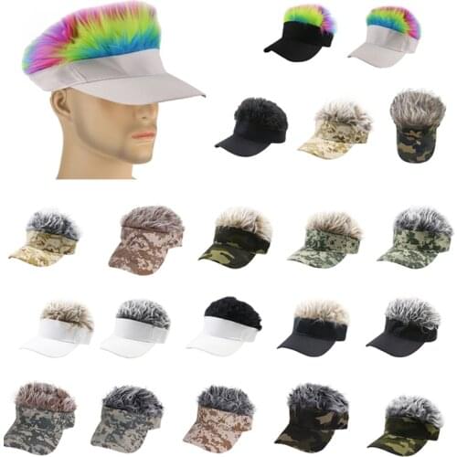 Men Camo Golf Cap with Fake Flair Hair Women Cotton Sunshade Hat Adjustable Baseball Cap for Camping Hiking Outdoor Sports