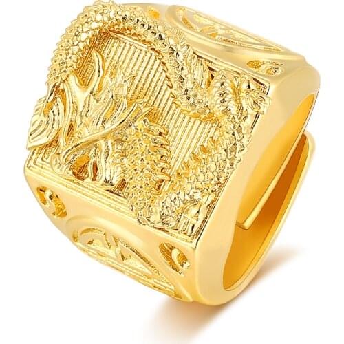 Male Gold Color Punk Dragon Ring For Men Resizeable To 7-11 Finger Jewelry