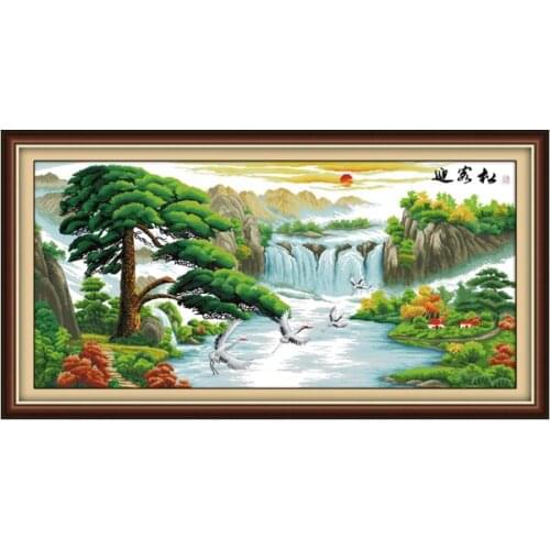 Guest-greeting pine(5)(crane & longevity) cross stitch kit 14ct 11ct count print canvas stitching embroidery kits for audlt