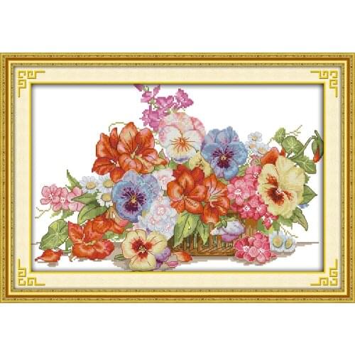 The gorgeous flower basket cross stitch kit flowers DMC color thread 14ct 11ct count print canvas stitches embroidery handmade