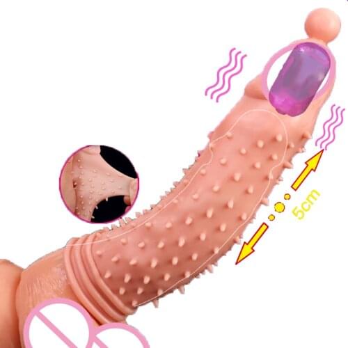 Male Penis Sleeve Vibrating Penis Ring Reusable Condom Delayed Ejaculation Enlargement Penis Dildo Sleeve Adult Sex Toys for Men