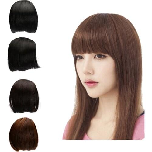 Natural Short Fake Bang Synthetic Hair Extensions Fake Fringe Clip On Blunt Bangs Hairpiece Flase Styling Accessories Hair Net