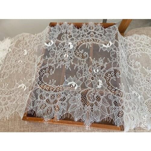 3 yards Off White Chantilly Lace Trim,Double Motif Lace Trim With Eyelash Fringe Lace Trimming For Apparel