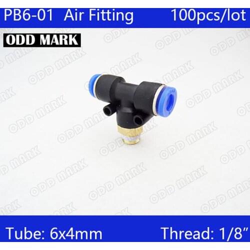 PB6-01 Free shipping HIGH QUALITY 100pcs 6mm-1/8" Threaded Male Tee Pneumatic Connector