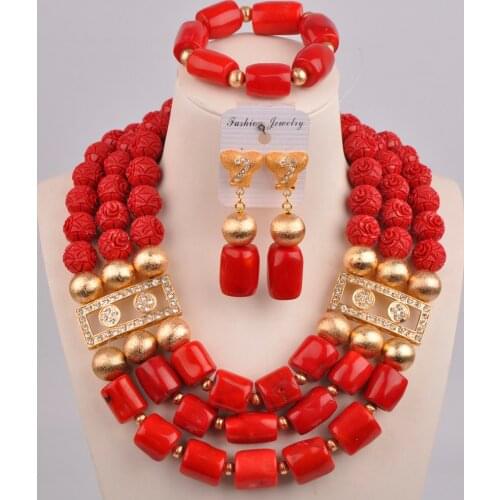 Latest Whtie/Orange/Red Nigerian Wedding African Beads Coral Necklace Bridal Jewelry Sets for Women