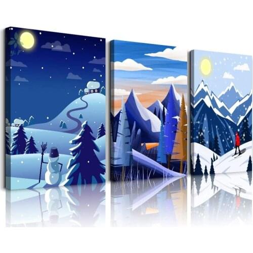 Artworks Office Kitchen Bathroom Wall Decor Blue Abstract Geometric Mountain Landscape Posters Home Decorative Paintings