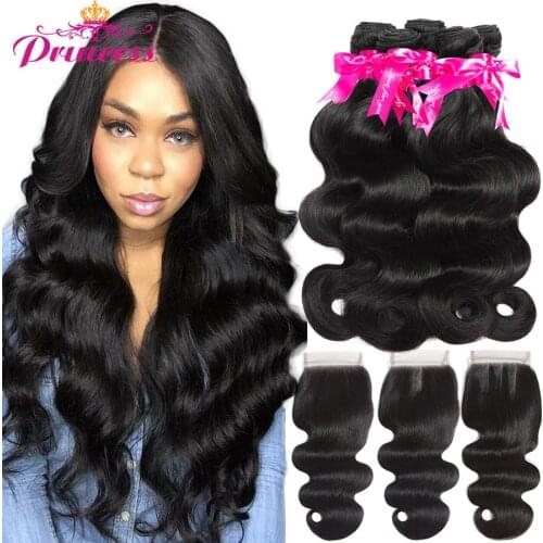 Beautiful Princess Human Hair Bundles With Closure Free Part Body Wave Brazilian Hair Weave 4 Bundles With Lace Closure Remy