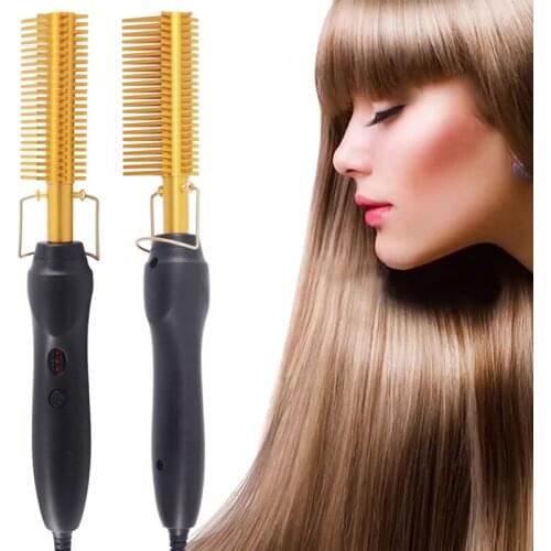 Electric Heating Comb Comb Hair Straightener Curly and Straight 2 Into 1Portable Travel Anti-Scald Comb Triangle Comb Head