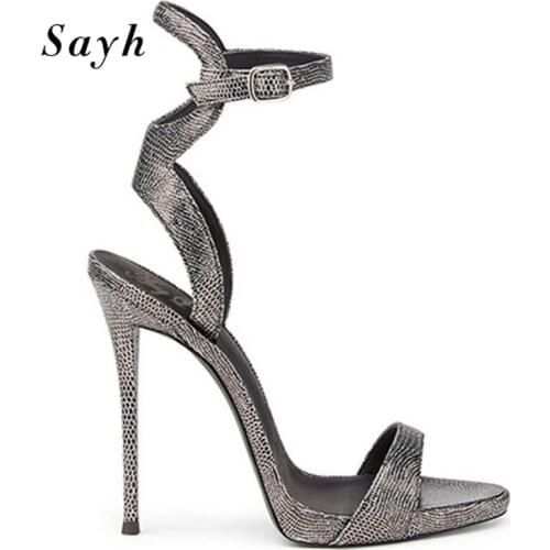 Size 35-46 Summer Women High Heel Pumps Stiletto Snakeskin Sandals Ankle Strap Party Rome Gladiator Sexy Strippers Shoes