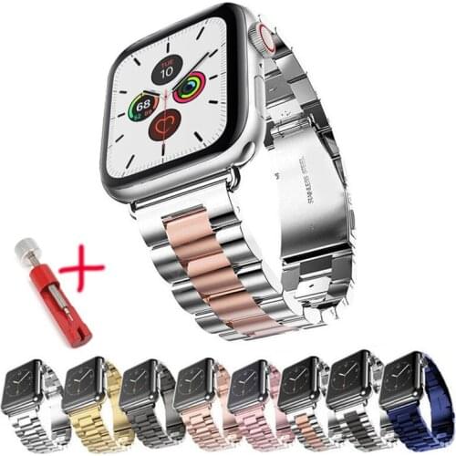 For Apple Watch Series 6 5 4 3 2 Band Strap 40mm 44mm 42mm Black Stainless Steel Bracelet Strap Adapter for iWatch Band 4 3 38mm