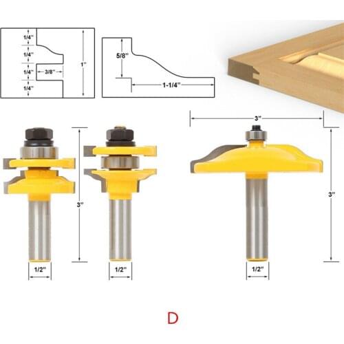Brand New wood cutter 3pcs/lot Raised Panel Cabinet Door Router Bit Set - 1/2" Shank carbide milling cutter/milling tools/fresa
