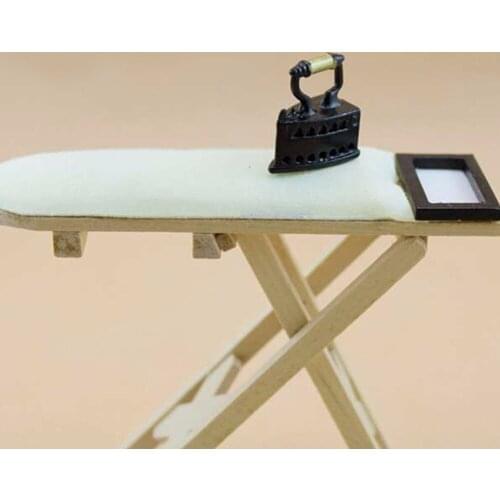 Iron with Ironing Board Doll House Furniture Dollhouse Room Decoration Children Girls Toy Gift 1: 12 Scale Dollhouse Miniature