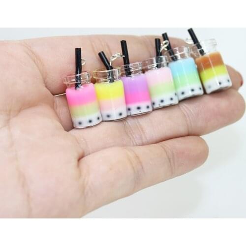 Send In Pair 12pcs/pack Funny Color Boba Milk Drink Glass Bottle Earring Charms for Jewelry Making DIY Craft 28x10mm