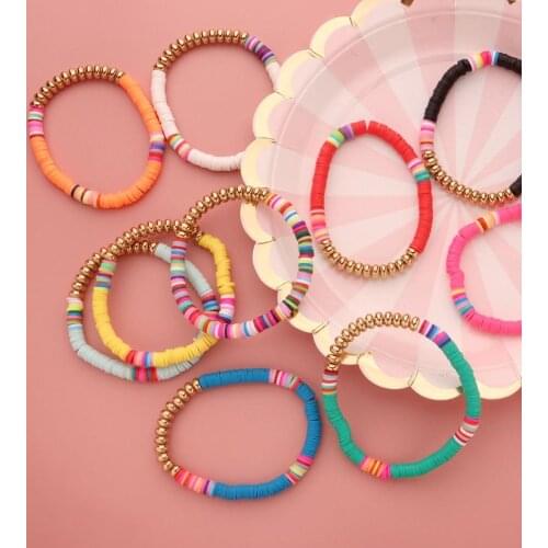 Women Bracelets Flat Round Polymer Clay Beads Bracelets Chip Disk Loose Spacer Handmade Beads Bracelet DIY Boho Jewelry