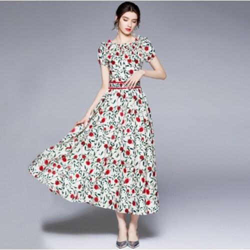 Ladies Sexy Slash Neck Summer Vacation Party Dress For Women Fashion Runway Off Shoulder Floral Print Slim Bohemian Long Dress