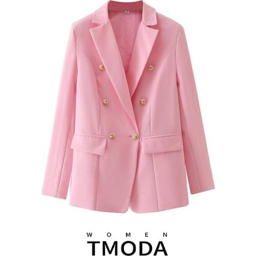 TMODA1749 2021 Autumn Za Elegant Women Pink Buttons Blazers Female Casual Long Sleeve Female Jackets Office Ladies Tops Feminino