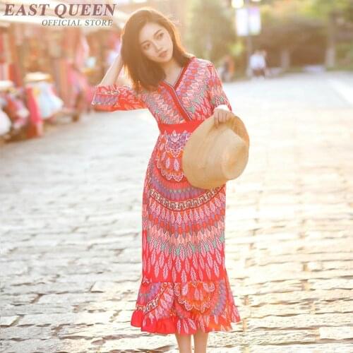 Women Boho chic mexican dress hippie ethnic style dress clothing bohemian holiday beach female sexy dresses DD422 F