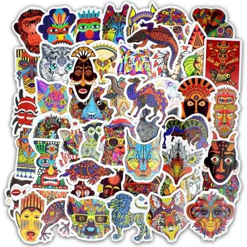 50pcs Ethnic Totem Sticker Animal Mandala Bohemian Tribal Mask Tattoo Decor Stickers to DIY Luggage Laptop Travel Case Guitar F4