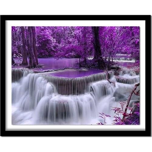 5D DIY Diamond Painting "Purple forest waterfall" Embroidery Full Square Diamond Cross Stitch Rhinestone Painting Decor