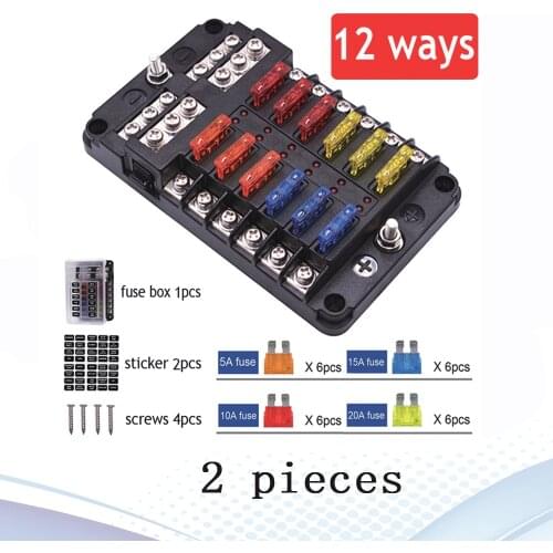 6 Ways 12 Ways Blade Fuse Plastic Cover Block 12V 32V Fuse Box Holder M5 Stud With LED Indicator Light For Auto Car Marine