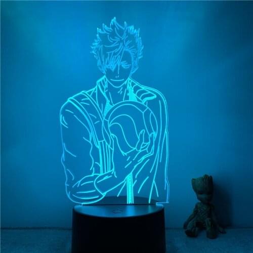 Anime 3D Nightlight Haikyuu Kuroo Tetsurou Hold Ball Action Figure 7 Colors Touch Optical Illusion Table Lamp Gift Decor Model
