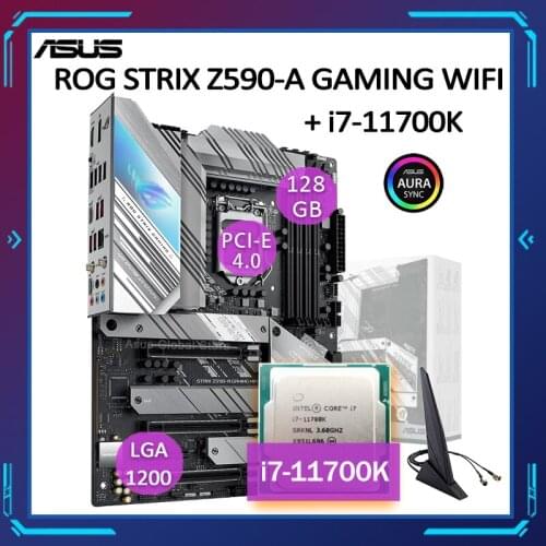 Asus LGA 1200 ROG STRIX Z590-A GAMING WIFI Z590 With Intel Core i7-11700K Motherboard Set PCI-E 4.0 DDR4 128GB Placa-mãe Kit New