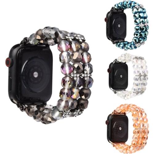 Elastic Crystal Beads Watch Bracelet For Apple Watch Strap 38 40 42 44mm Jewelry Wristband For iWatch Series 1 2 3 4 5 6 SE Band