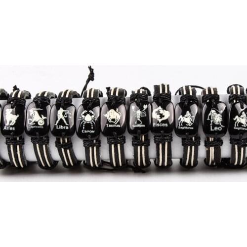 12 Pcs Wholesale Mix Styles Leather resin fashion constellation bracelet Mens Womens Jewelry Party Gifts