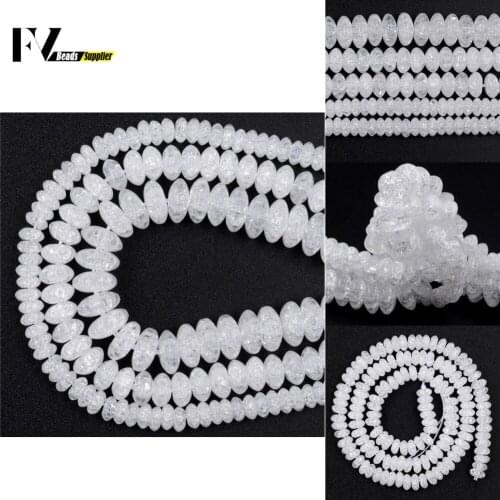 Natural White Faceted Clear Snow Cracked Crystal Beads Rondelle Loose Spacer Beads For Jewelry Making DIY Bracelet Accessories