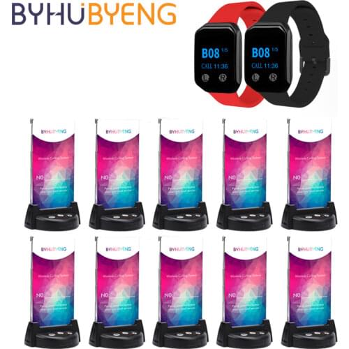 BYHUBYENG Wireless Calling Customer Pager 2Pcs Watch Receiver 10Pcs Menu Order Pay System For Restaurant Bar KTV
