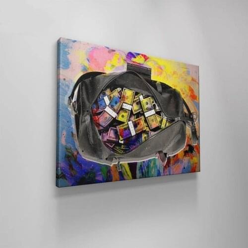 Graffiti Art Canvas Painting Colorful Money in the Bag Wall Art Posters and Prints Street Art Picture for Living Room Home Decor