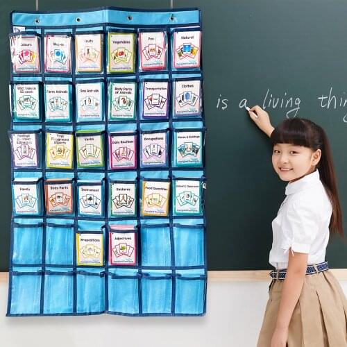 36Clear Pockets Classroom Pocket Chart with hook For classroom teaching Storage pocket chart waterproof Cell Phone Pocket Chart