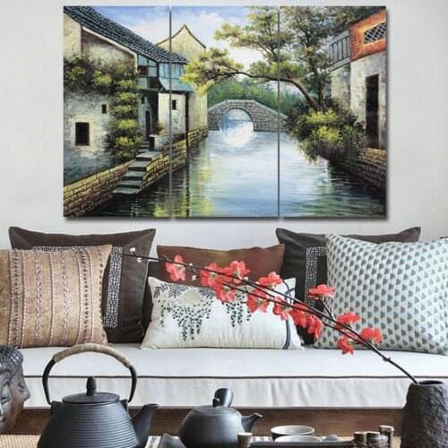 Chinas fishing and rice hometown oil painting 3pcs KIT HD Canvas Painting Modern Home Decoration Living Room Wall Decor Picture