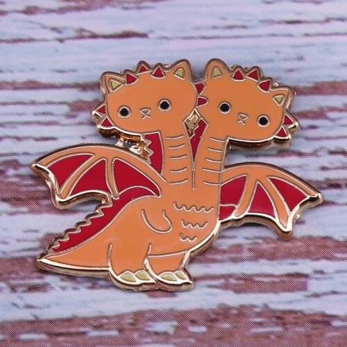 Kawaii dragon kitty badge mythical creature jewelry