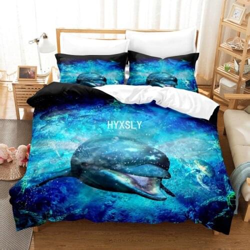 Dolphin Blue Sea Printed 3D Bedding Set 2/3 Piece Bed Linen Animal Pattern Polyester Duvet Cover Single Double Size Bedclothes