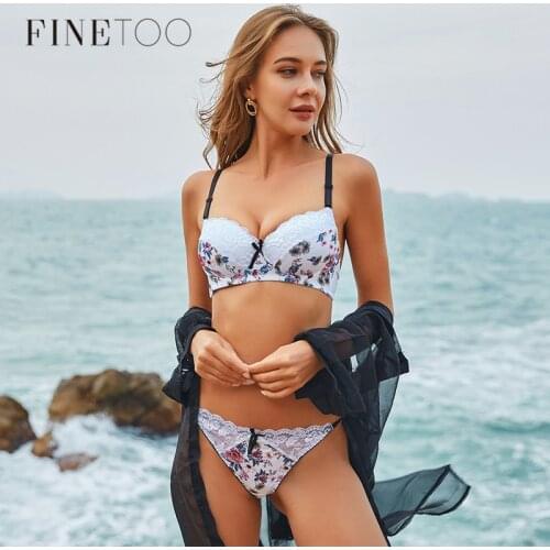 FINETOO Sexy Lace Bra Set Fashion Women Print Bras Panties Set B C Cup Lace Underwear Suit Female Lingerie Set Ladies Intimates