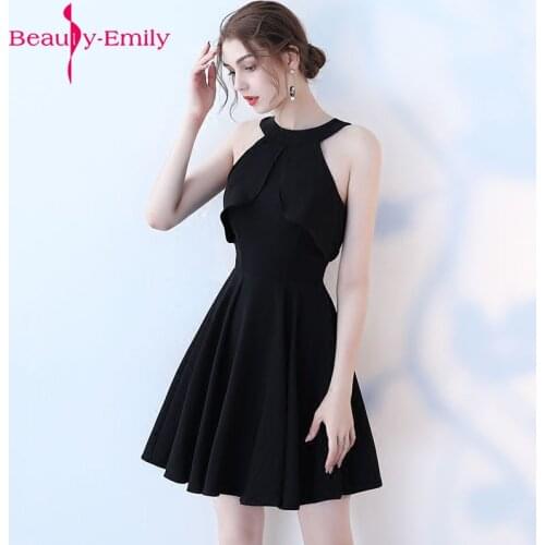 Beauty Emily Black Red A-Line Short Sexy Party Prom Dresses 2018 Homecoming Dresses O-Neck Sleeveless Formal Dresses