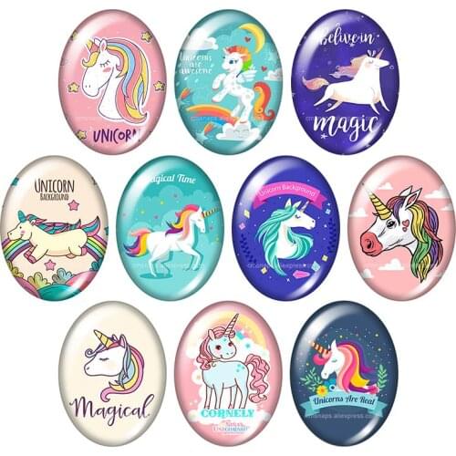 Beauty Magical Unicorn Dream 13x18mm/18x25mm/30x40mm mixed Oval photo glass cabochon demo flat back Jewelry findings